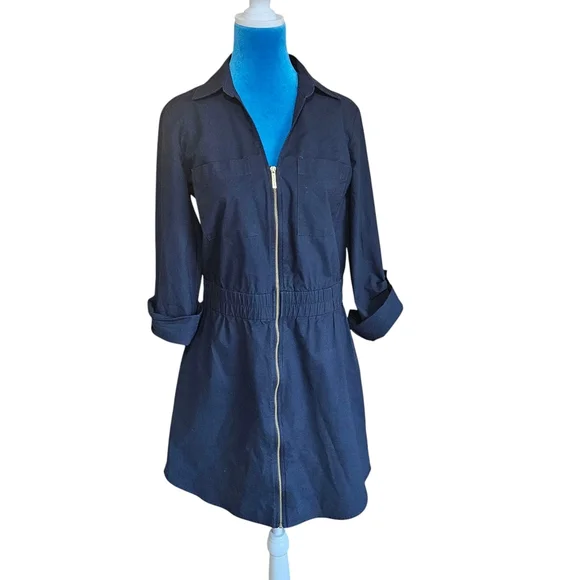 Zippered Michael Kors Blue Dress with Relaxed Fit and Rolled Sleeves Size M - Picture 5 of 11